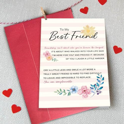 Poem Best Friend Card, Heartfelt Appreciation Card for Him Her, Friendship Gift, Because of You I Smile More - color: To My Best Friend