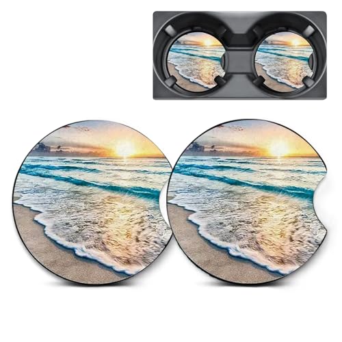 2 Pack Beach Sunset Car Coasters for Cup Holders,Neoprene Anti Slip Mat - color: Beach Sunset