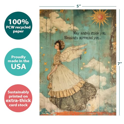 Tree-Free Greetings - Support & Encouragement Card - Artful Designs - 1 Greeting Card + Matching Envelope - Made in USA - 100% Recycled Paper - 5" x 7" - Angels and Blessings (GO69871) - color: Angels and Blessings