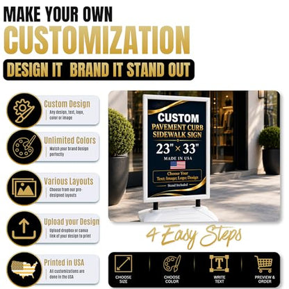 Custom Weighted Sidewalk Sign Display by BCB Print – 23x33 Outdoor Sign Holder with Custom Print | Heavy Duty Advertising Stand for Business, Storefront Use | Made in USA - color: Pavement Curb Sidewalk Sign