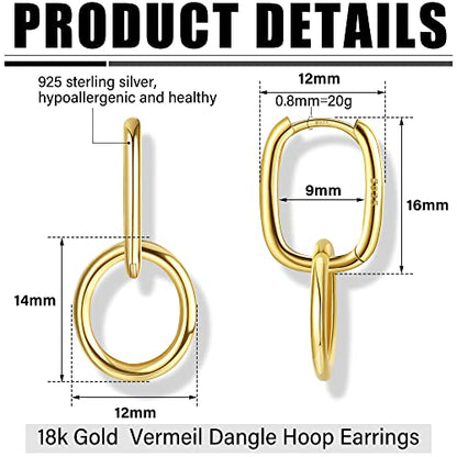 MILACOLATO 925 Sterling Silver Dangle Earrings for Women Hypoallergenic - color: gold-double hoops
