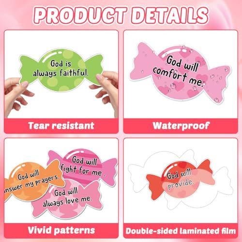 Valentine's Day Sweet Candy Bulletin Board Set Christian Classroom Decorations Valentines Religious God’s Promises Candy Paper Cutouts for Sunday School Church Office Home Chalkboard Wall Door Decor - style: God’s promises are so sweet
