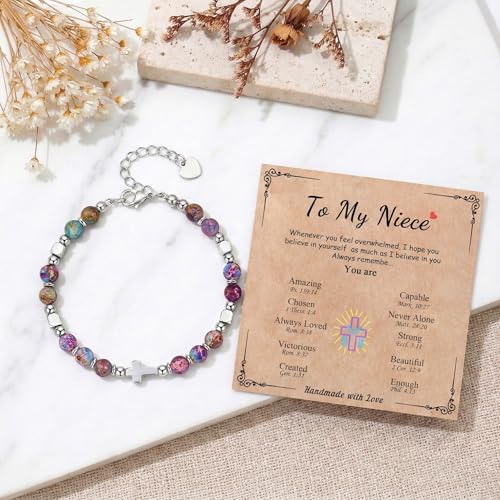 Cross Bracelet for Women Girls, Christian Gifts for Daughter Granddaughter Sister In Christ Friend Niece, Baptism Confirmation First Communion Gifts for Girls - color: Niece