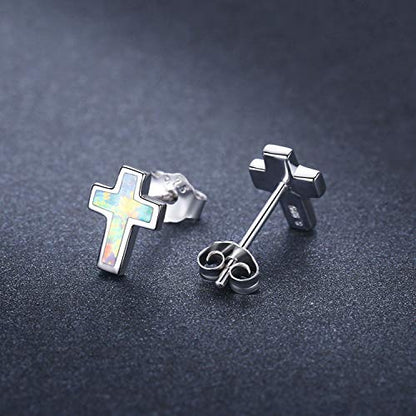 Opal Cross Stud Earrings, 925 Sterling Silver Hypoallergenic Stud Earrings - style: Cross
