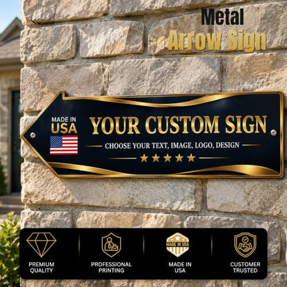 Custom sign outdoor LEFT arrow sign by BCB | direction signs Printed in USA - color: Left Arrow Metal Sign
