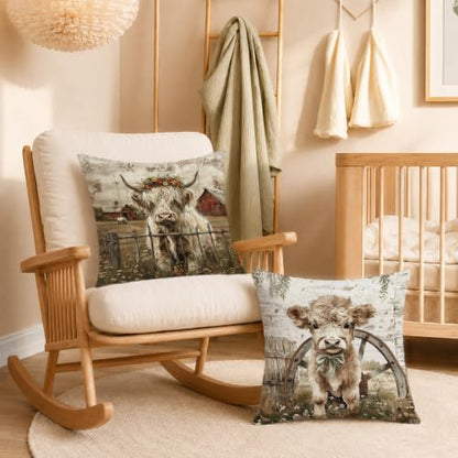 Farmhouse Highland Cow 18x18 Pillow Covers Set of 2 - color: Highland Cow-8
