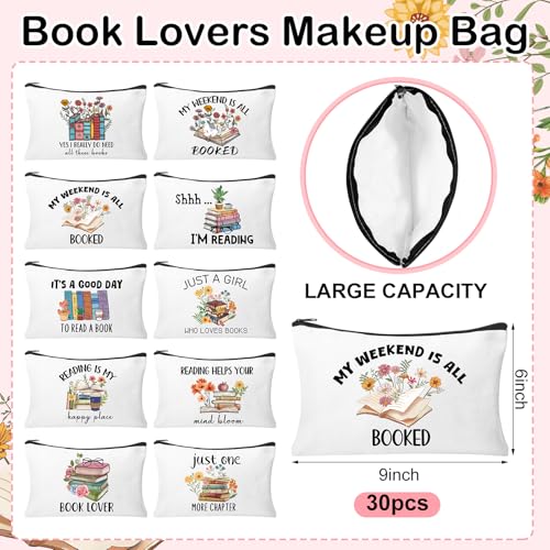 30Pcs Book Lovers Makeup Bag Book Club Gifts for Women Cosmetic Bags with Zipper Large Capacity Travel Toiletry Bag for Bookish Librarian Reader Gifts - style: Book