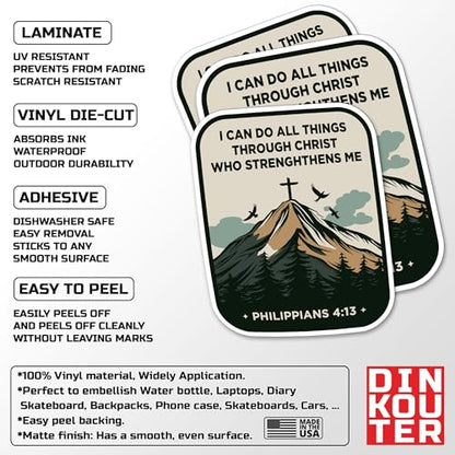 (3Pcs) I Can Do All Things Through Christ Who Strengthens Me Christian Faith Sticker Philippians 4 13 Waterproof Die-Cut Vinyl Sticker for Kindle Laptop Water Bottle Funny Decal Gifts 2 Inches - size: 2x2"