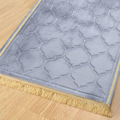 Muslim Prayer Rug with Tasbih Prayer Beads, Soft Memory Foam Prayer Matt Islam, Padded Islamic Prayer Mat Thick for Men and Women, Janamaz, Sajadah (25.6" x 43.3", Grey) - color: Grey
