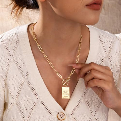 Robaice 14K Gold Plated Toggle Cross Necklace for Women - color: B Gold: LET GO AND LET GOD