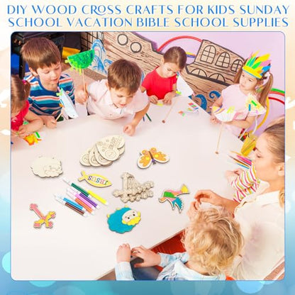 Blueweenly 48 Pack Wooden Religious Crafts Magnets Sunday School Bible