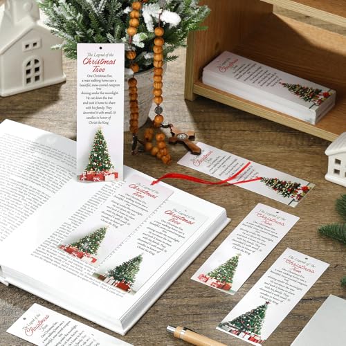 Dispowreath 60 Pcs The Legend of The Christmas Tree Bookmarks Religious Xmas Tree Bookmarks Church Exchange Gifts for Christmas Men & Women Sunday School Church Prizes Party Favors - style: Christmas Tree
