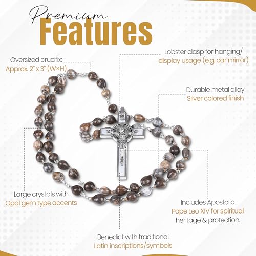 SANCTUM VERITAS Catholic Rosary Necklace | Large Italian Prayer Beads Gift - style: Gray Seed