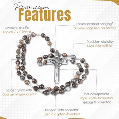 SANCTUM VERITAS Catholic Rosary Necklace | Large Italian Prayer Beads Gift - style: Gray Seed