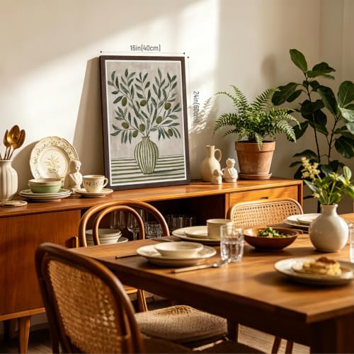 Dynazo Wood Framed Mediterranean Olive Wall Art, Rustic Farmhouse Botanical Wall Decor, Green Olive Branch Poster Print, French Country Kitchen Artwork for Dining Room Living Room 12x16 Inch - color: OliveBranch, size: 16"L x 12"W