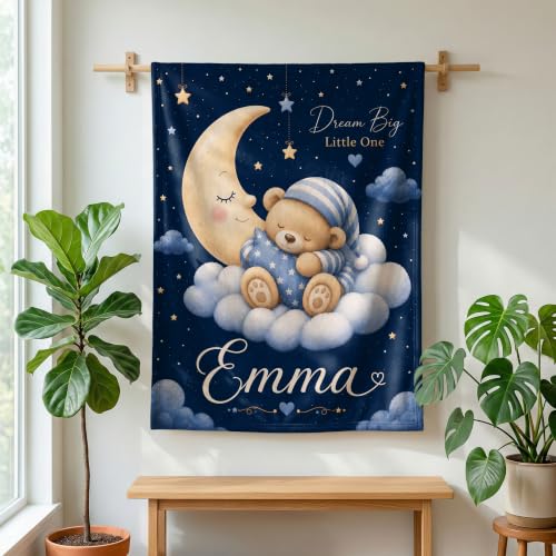 Personalized Baby Blanket With Name, Custom Baby Blankets Gift for Boy Girl - color: Night Navy, size: Bear