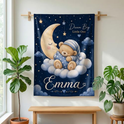 Personalized Baby Blanket With Name, Custom Baby Blankets Gift for Boy Girl - color: Night Navy, size: Bear