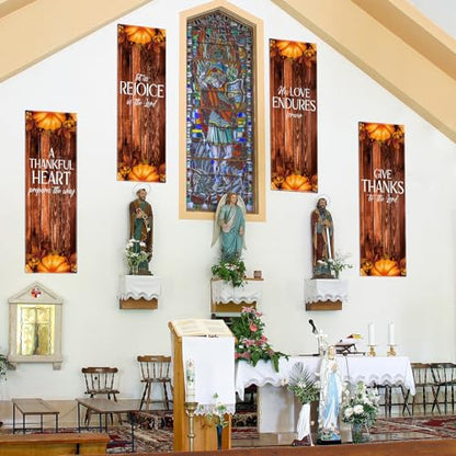 Hosuly 4 Pcs Church Banners for Sanctuary Wall Fall Harvest Banners with Scripture Bible Verses Banner Welcome Inspirational Religious Praise Hanging Signs for Church Decor, 2 x 6 Feet(Retro Style) - size: 2 x 6 Feet, style: Retro Style