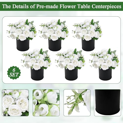 6 Set Pre-Made Flower Table Centerpieces - White - color: White, size: 6 X Peonies Table Centerpieces