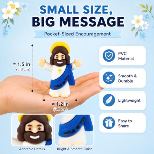 Mini Jesus Figures 100 Pack, Jesus Loves You Bulk Figurines - color: Multicolor – 100 Pcs + 6 Bookmarks