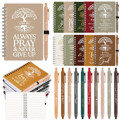 Kosiz 100 Pcs Bible Verse A6 Spiral Notebooks Bulk with Pens, Retro Color - color: Retro Color