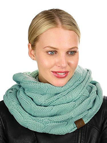 C.C Women's Winter Cable Knit Sherpa Lined Warm Infinity Pullover Scarf - color: Mint