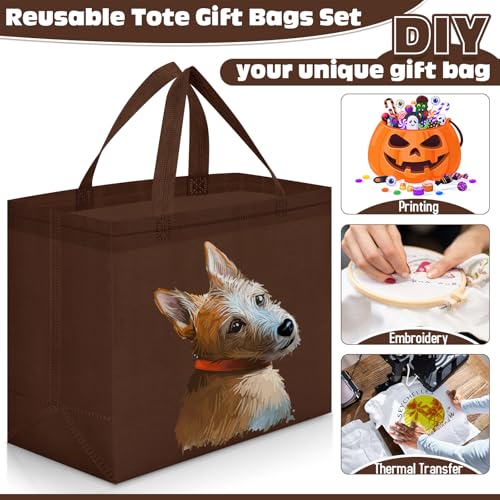 Windyun Reusable Grocery Bags Non Woven with Handles - color: Brown