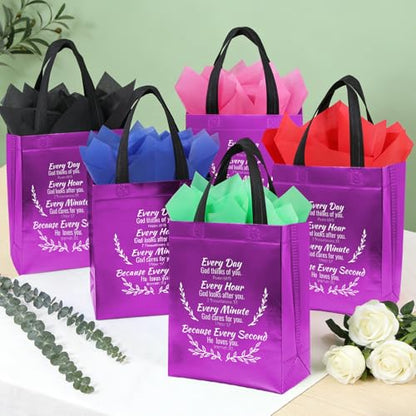 LUAVIARU 40 Pcs Bible Verse Christian Gift Bags Set – 20 Purple Reusable Gift Bag with Handles & 20 Tissue Paper, Religious Gift Bag for Church Events, Baptism, Easter, Communion, Congratulations - color: Purple, size: 20