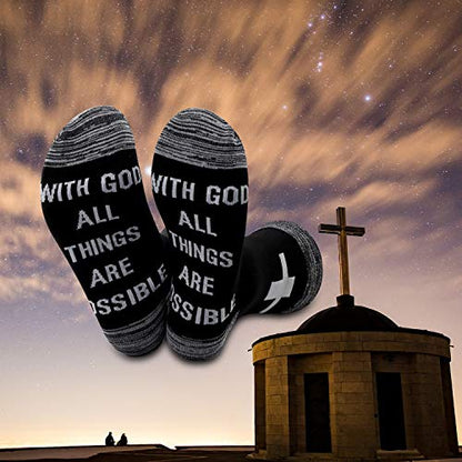 JXGZSO Motivational Christian Socks Cross Inspirational Gift With God All Things Are Possible Religious Gift