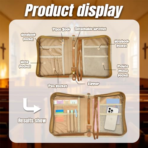 Bible Bag, Bible Accessories Organizer with Zipper and Multiple Pockets, Church Quilted Tote Bag with Handles, Bible Study Supplies for Men and Women, Christian Gifts for Women(Accessories Inside Bag)