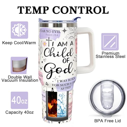 Christian Gifts for Women 40 Oz Child of God Christian Tumbler Cup Inspirational Religious Gifts for Mom Wife Sister Friends Christians Faith Jesus God Bible Verse Gift - color: I am a Child of God 01