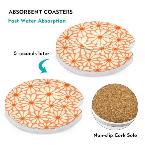 Car Coasters 2 Pack, Small 2.56" Stone Car Cupholder Absorbent Coaster with Cork Back for Women Men Coffee Drink Cup Coasters (Daisy) - color: Daisy