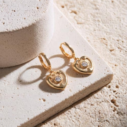 VACRONA Gold Heart Hoop Earrings Huggie Earrings for Women 14k Gold Plated Small Hoops Earrings - color: Love Heart-Gold