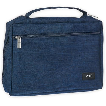 Christian Art Gifts Polyester Bible Cover for Men & Women: Jesus Fish Patch - color: Navy Blue/Jesus Fish, size: Extra Large