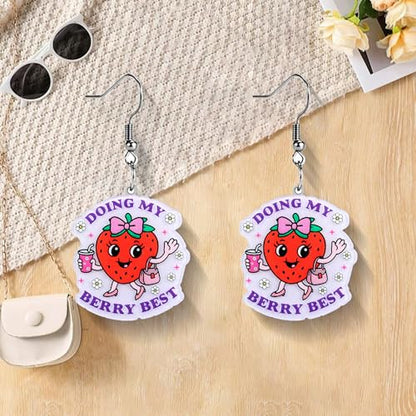 Christian Statement Earrings for Women, Acrylic Dangle Earrings, Lightweight Comfortable, Non Tarnish Hooks, Faith Jewelry, Religious Gift for Women - color: Doing My Berry Best Cute Strawberry
