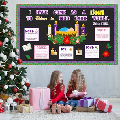 Christian Nativity Religious Christmas Bulletin Board Decorations Set Xmas Advent Wreath Candle Light of My Life Cutouts for Classroom School Home Chalkboard Wall Winter Holiday Party Decor Supplies - style: Nativity