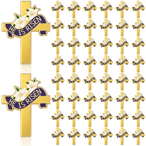 Kigeli 50 Pcs First Communion Religious Christian Cross Brooch Pin Bulk Gold First Communion Lily Cross Enamel Lapel Pin for Chaplain Church Services Catholic Schools Week