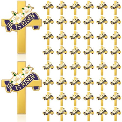 Kigeli 50 Pcs First Communion Religious Christian Cross Brooch Pin Bulk Gold First Communion Lily Cross Enamel Lapel Pin for Chaplain Church Services Catholic Schools Week