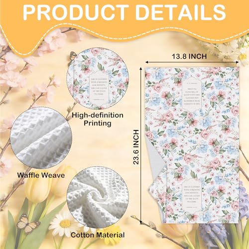 Christian Floral Kitchen Towels, Blue Hydrangea Hymn Tea Dish Towel, 04 - color: Blue Hydrangea Bible