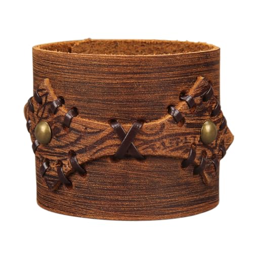 GelConnie Punk Leather Cuff Bracelet Adjustable Straps Wrap Bracelets Arm Armor Cuff Gothic Leather Wristbands for Men, Women - color: MLPB104-Brown