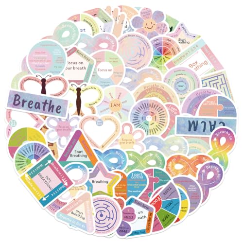 50Pcs Breath Calm Anxiety Sensory Stickers Waterproof Vinyl Decals - color: Anxiety Relief