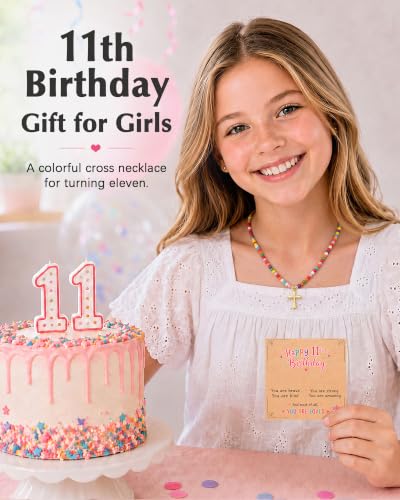 PINKDODO Colorful Bead Cross Necklace Happy 8th 9th 10th Birthday Gifts - style: 11th birthday