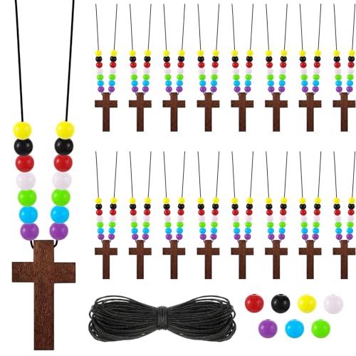 Kathfly 261 Pcs Wood Cross Necklace, Sunday School Crafts for Kids, Camel - color: Camel