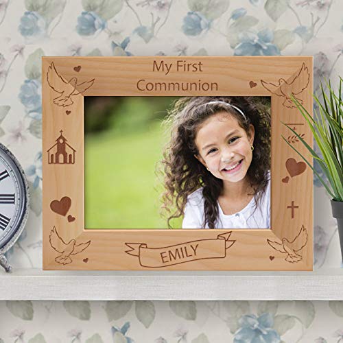 My First Communion Personalized Wooden Photo Frame-10" x 8" Brown Horizontal - size: 8" x 10", style: Horizontal