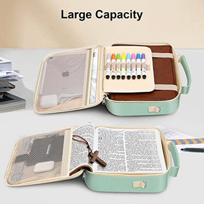 FINPAC Bible Cover with Shoulder Strap, Church Book Carrying Bible Case Bag - color: Light Green