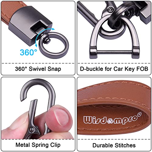 Wisdompro Genuine Leather Car Keychain, Universal Key Fob Keychain - color: Brown (Carabiner Clip)