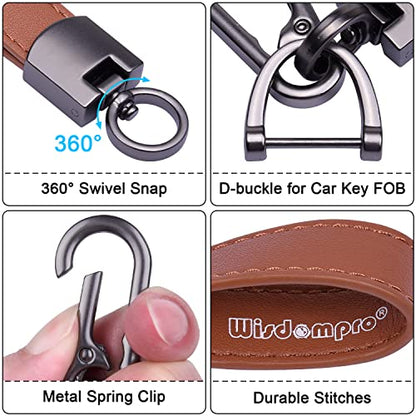 Wisdompro Genuine Leather Car Keychain, Universal Key Fob Keychain - color: Brown (Carabiner Clip)