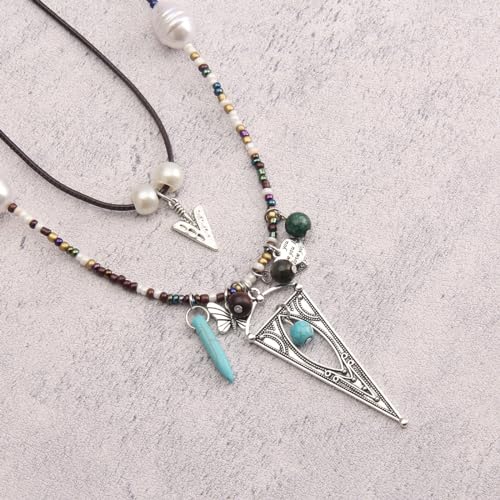 Boho Necklaces for Women Long Wooden Pendant Vintage Necklace - color: Beaded Necklace