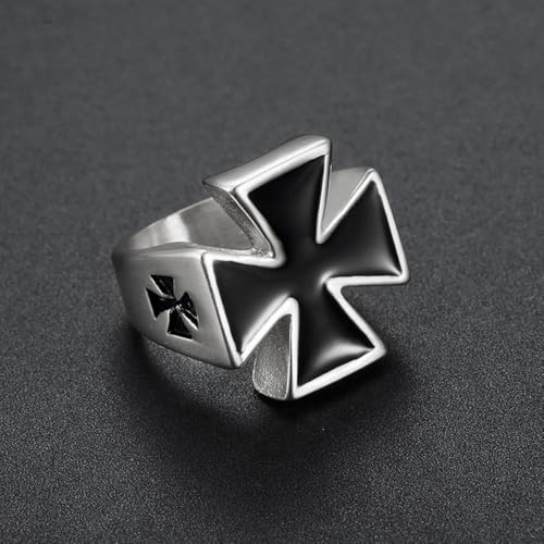 Striking Iron Cross Black Enamel Ring Vintage Military Gothic Knights Templar Titanium Steel Jewelry Maltese Cross Biker Accessory