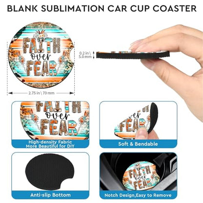 2 Pack Religion Car Cup Holder Coasters Universal Neoprene Coasters - color: Faith-fear